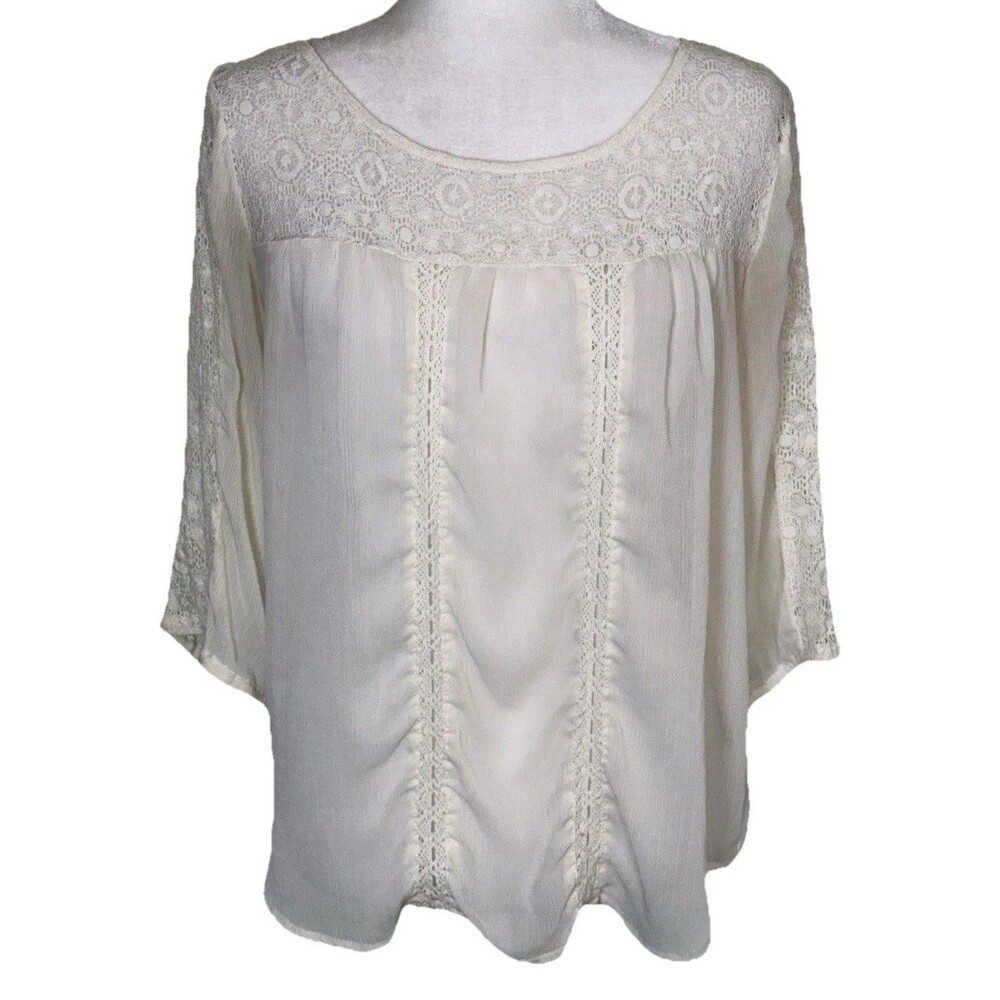Mossimo Women's Boho Chic Festival Cottagecore Ivory Lace‎ Romantic Blouse Sz Sm